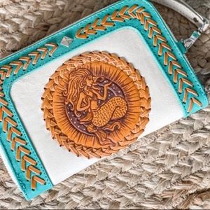 Handcrafted Turquoise & White Leather Mermaid Wallet (Eco friendly)